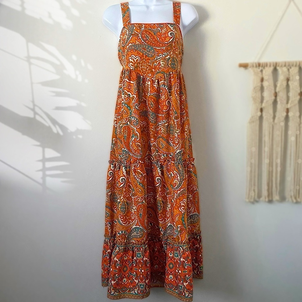 Boho Paisley Print Ruffle Maxi Dress Band of the Free Cottagecore Sun Dress S - Picture 1 of 11